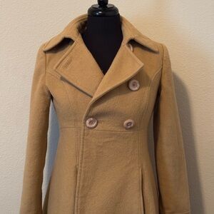 100% Wool Tan Double-Breasted Women's Coat Siz 6